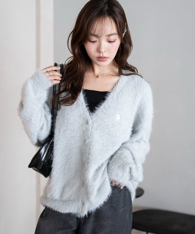 WEGO 【25年秋冬新作/WEB限定】別注USPOLOシャギーニットカーデ ブルー