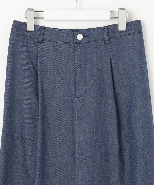 J.PRESS LADIES L 【洗える】セルロースシャンブレー ワイド パンツ ブルー系
