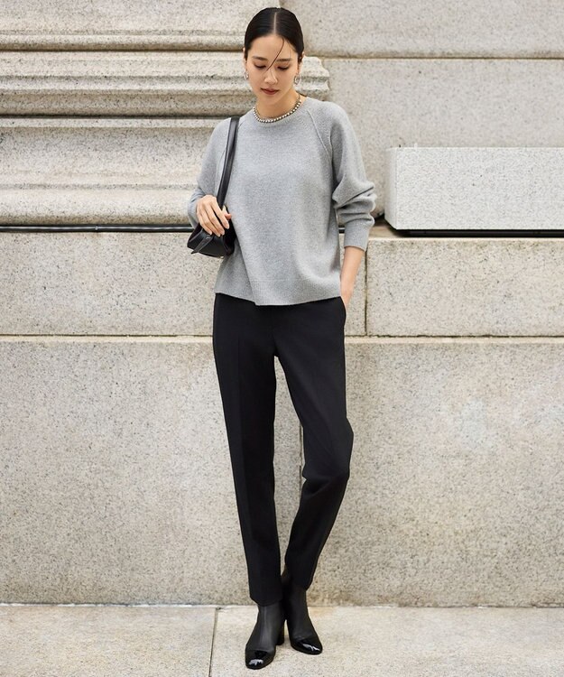 自由区 L 【19号サイズまで展開】TRギャバ裏起毛テーパード パンツ ブラック