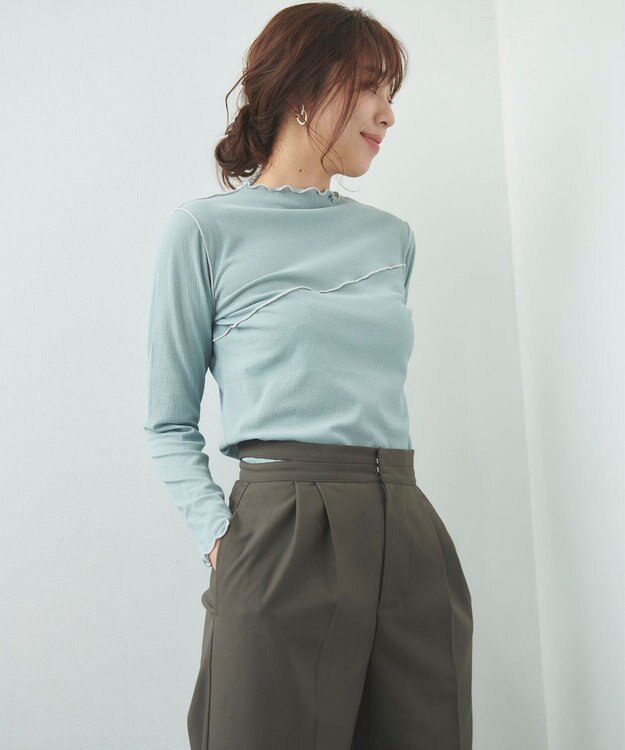 Feroux 【洗える】シアーメロー プルオーバー ライトグリーン系