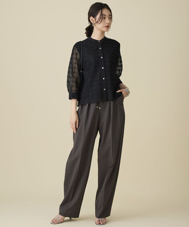 自由区 S ジオメトリックレース ブラウス ブラック