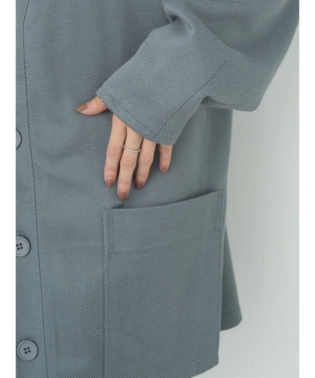 earth music&ecology ヘリンボーン調Ｖネックカーディガン Blue Gray