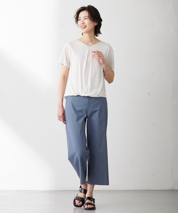 J.PRESS LADIES 【WEB限定カラーあり・セットアップ対応・洗える・撥水・防汚】コットンFITTYシャーク ワイド アンクル パンツ ダルブルー系