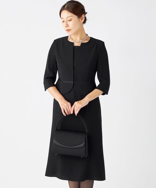 自由区 FORMAL 【ストレッチ/前開きワンピース】平二重 ジャケット+ワンピース ブラック系