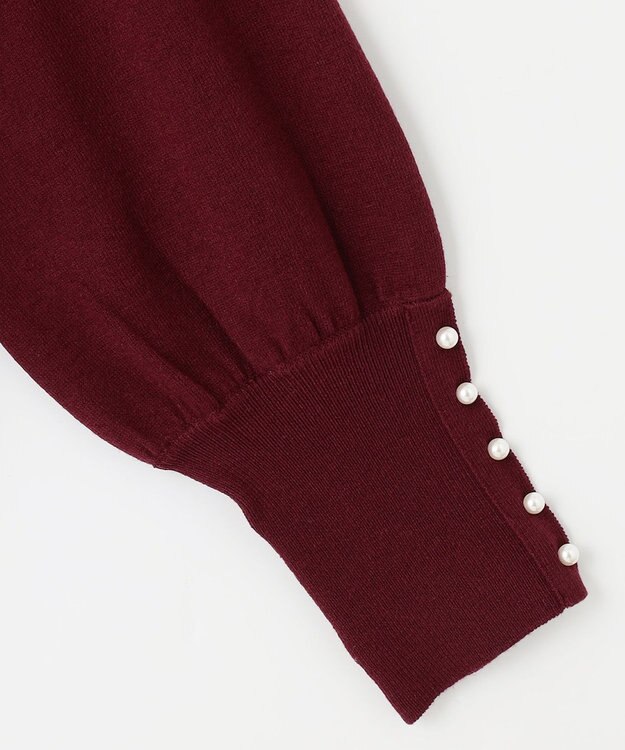 ANY 【洗濯機可/吸湿発熱】パフスリーブパールニット ボルドー