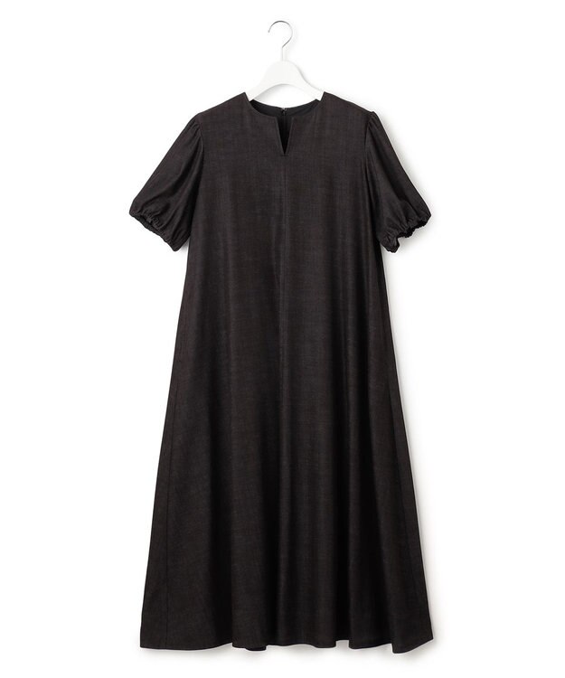 23区 【洗える】デニムライクシャンブレー フレア ワンピース ブラック系