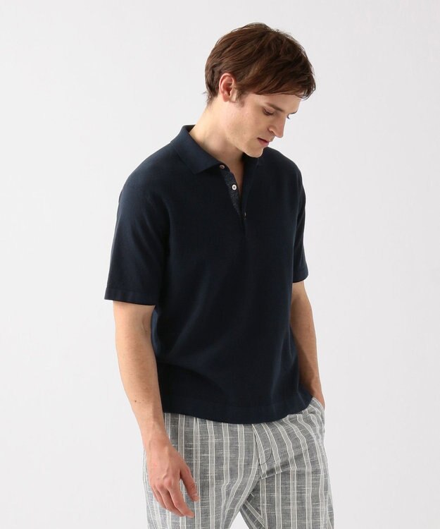 JOSEPH ABBOUD MOUNTAIN 【SPACE】OGストレッチコットン ニットポロシャツ ネイビー系