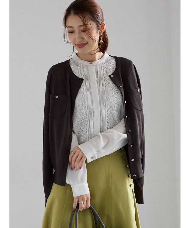 Te chichi ポケットデザインクルーネックカーディガン ブラック