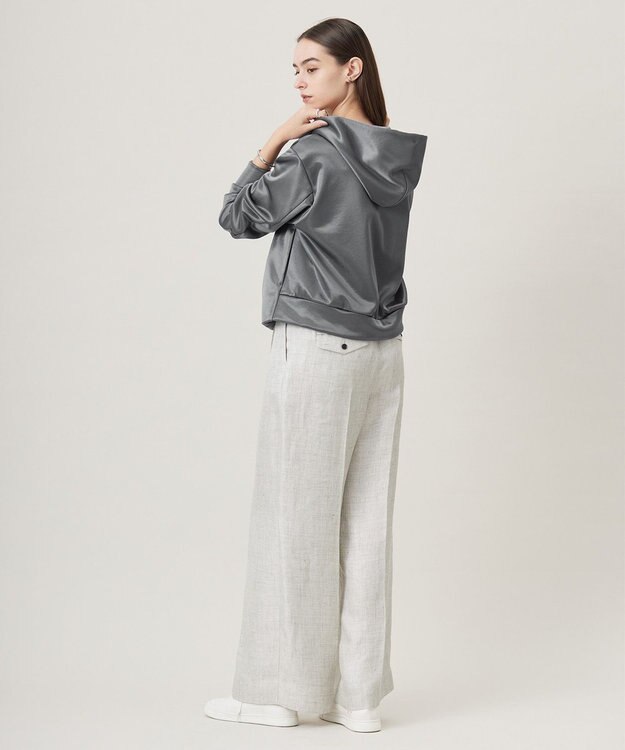 ICB 【洗える】サテンボンディング ジップアップパーカー チャコール系