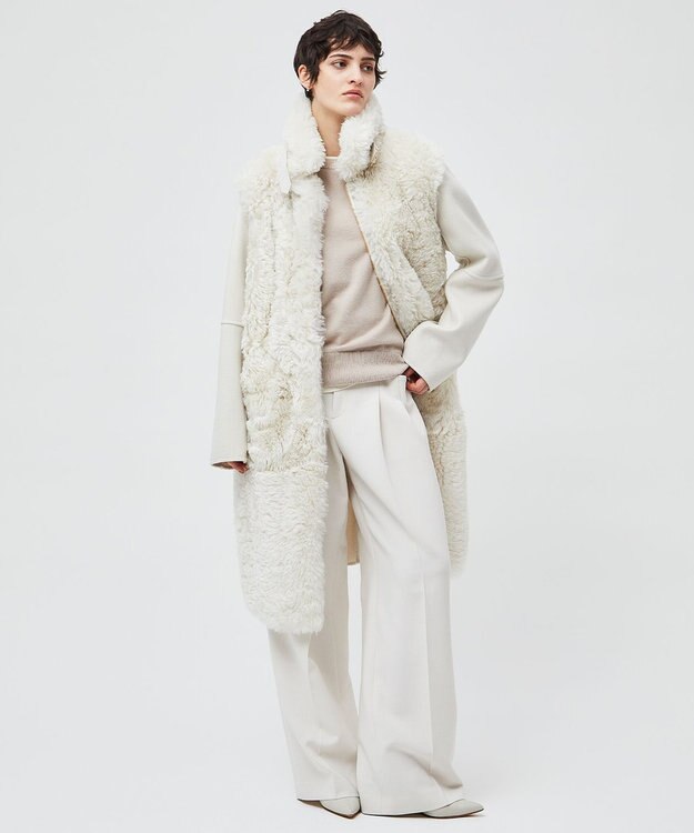 BEIGE， DANDEL / ミドル丈ムートンコート Ecru