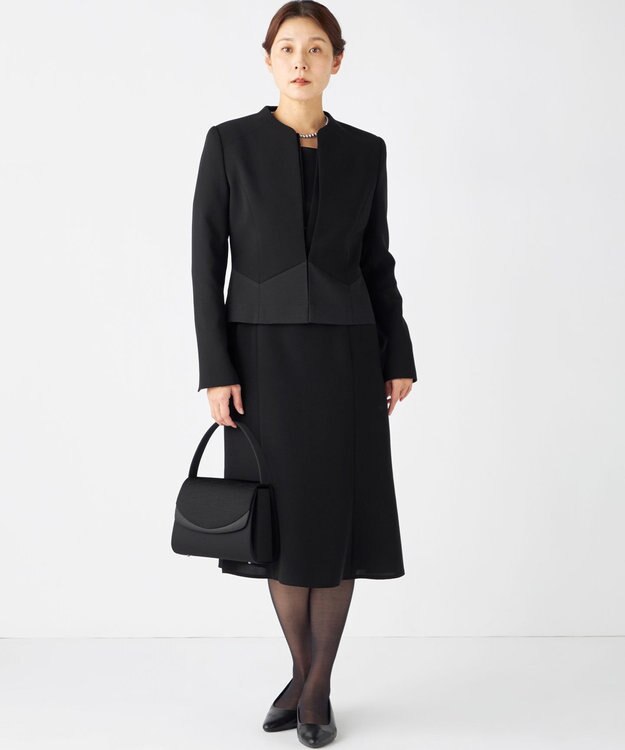 自由区 FORMAL 【ストレッチ/前開きワンピース】平二重 ジャケット+ワンピース ブラック系