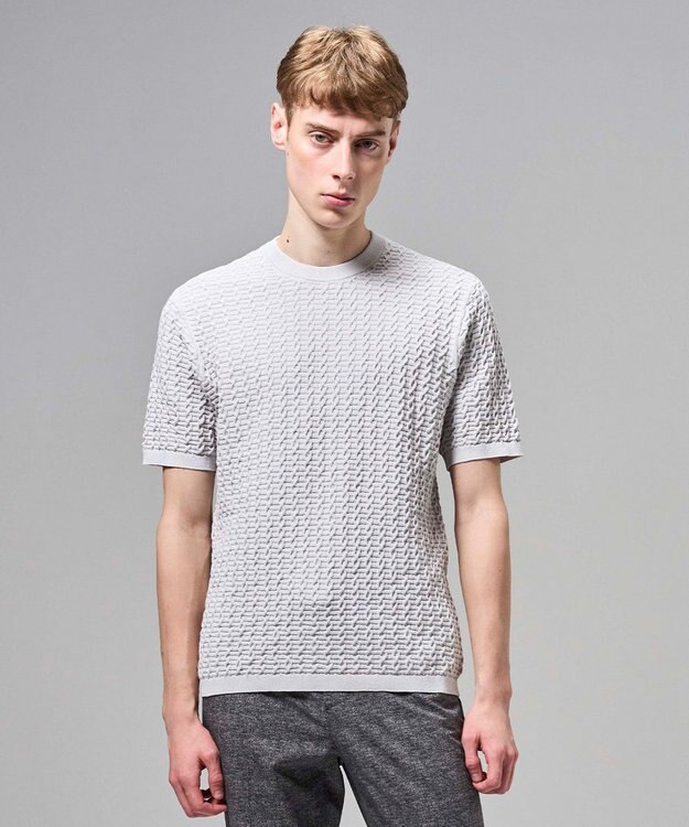 JOSEPH HOMME ドライコットンリンクス　半袖クルーネックニット ライトグレー系
