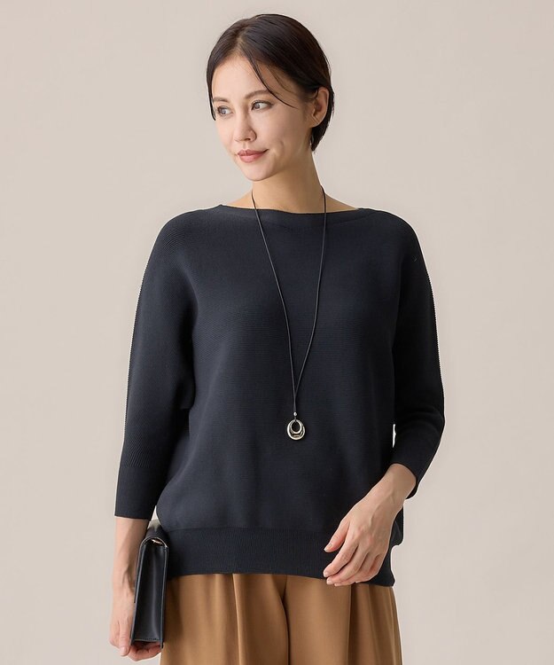 自由区 【WEB限定・洗える】コットンストレッチホールガーメントドルマン ニット ネイビー系