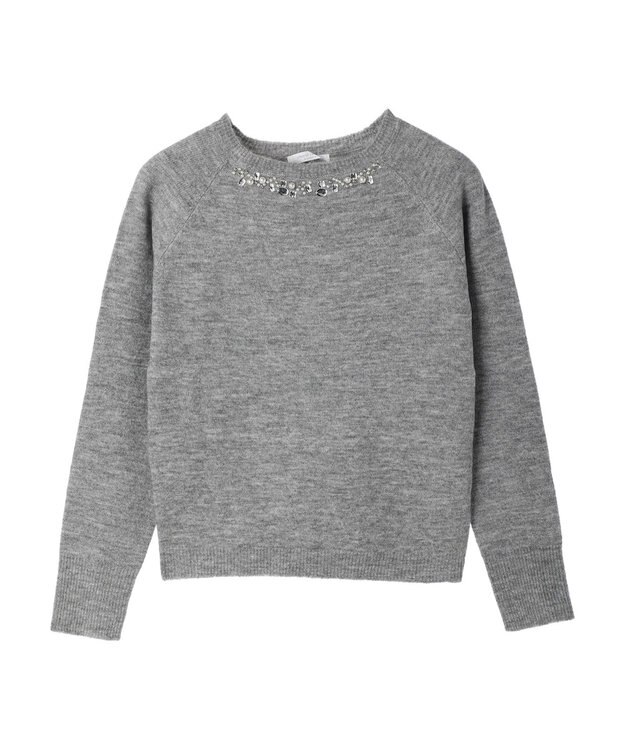 Green Parks ビジュー付きニットプルオーバー Gray Mixture