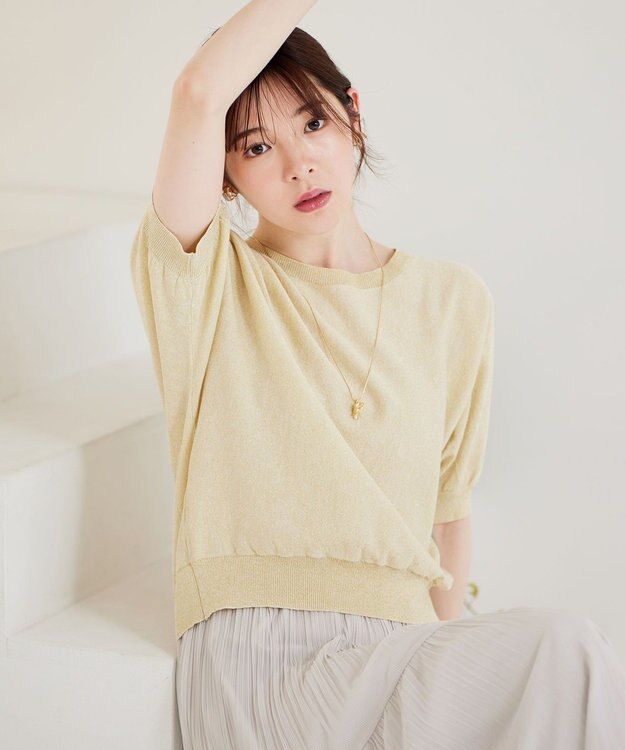ANY SIS 【洗える】ドルマンスリーブラメ ニット イエロー