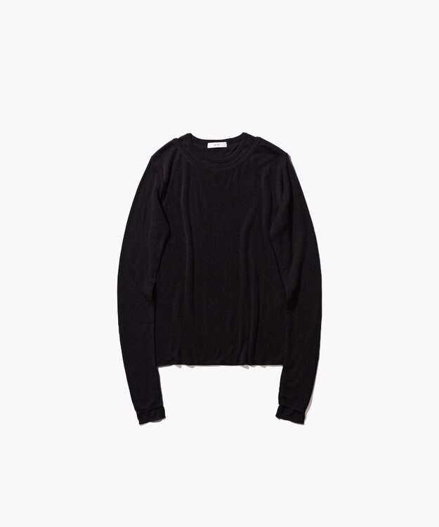 ATON SILK BLENDED CIRCULAR RIB | クルー＆クルーレイヤードプルオーバー BLACK