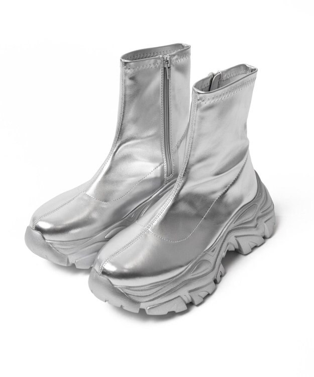 WEGO 厚底スニーカーソールショートブーツ シルバー