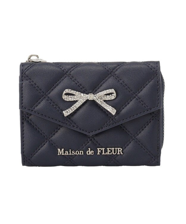 Maison de FLEUR リボンビジューキルティングウォレット Navy