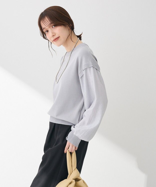 Green Parks 袖光沢ドッキングニットプルオーバー Gray