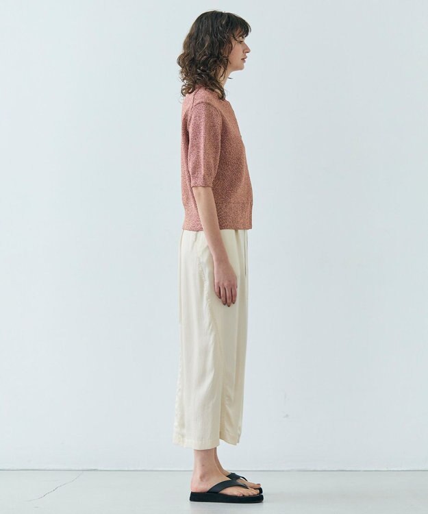 BEIGE， 【洗える】VANDA / ラメ入りクルーネック半袖カーディガン Dark Nude