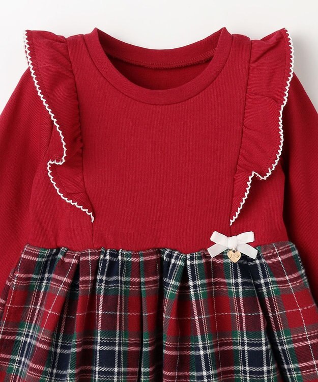 ANY KIDS チェック柄 ドッキング ワンピース レッド×チェック