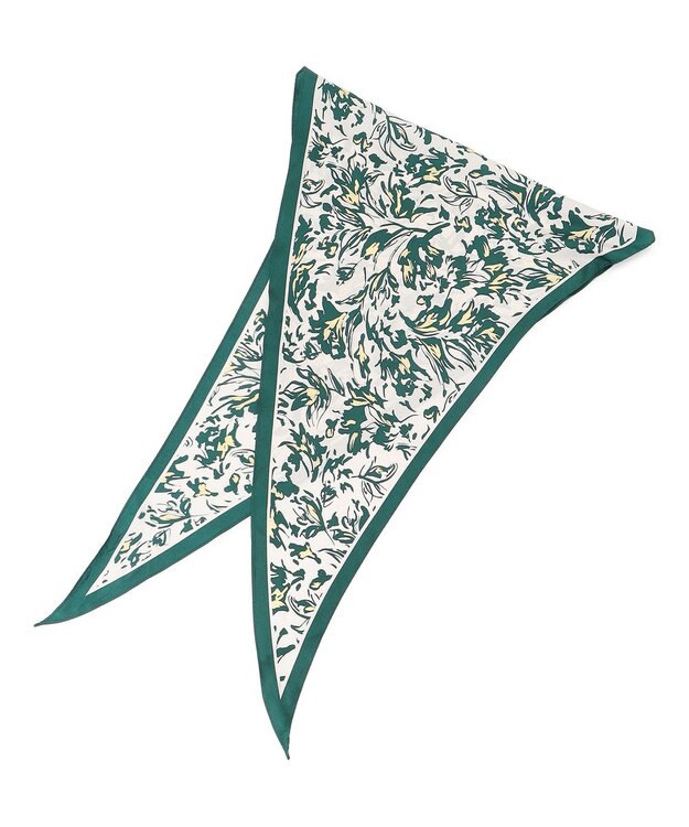 23区 ニュアンスフラワー プリント シルク スカーフ ダークグリーンプリント