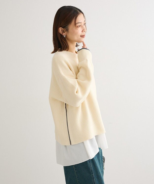 Green Parks かのこ編モックネックニットプルオーバー Ecru