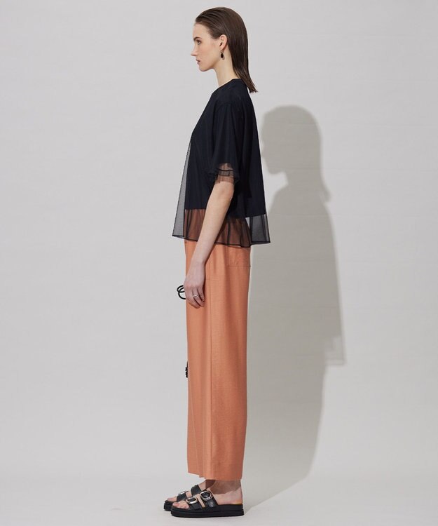 ICB 【接触冷感・UVケア・速乾・洗える】 チュールレイヤード カットソー ブラック系