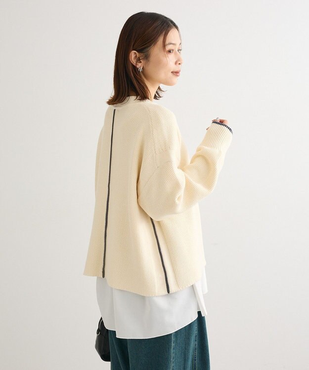 Green Parks かのこ編モックネックニットプルオーバー Ecru