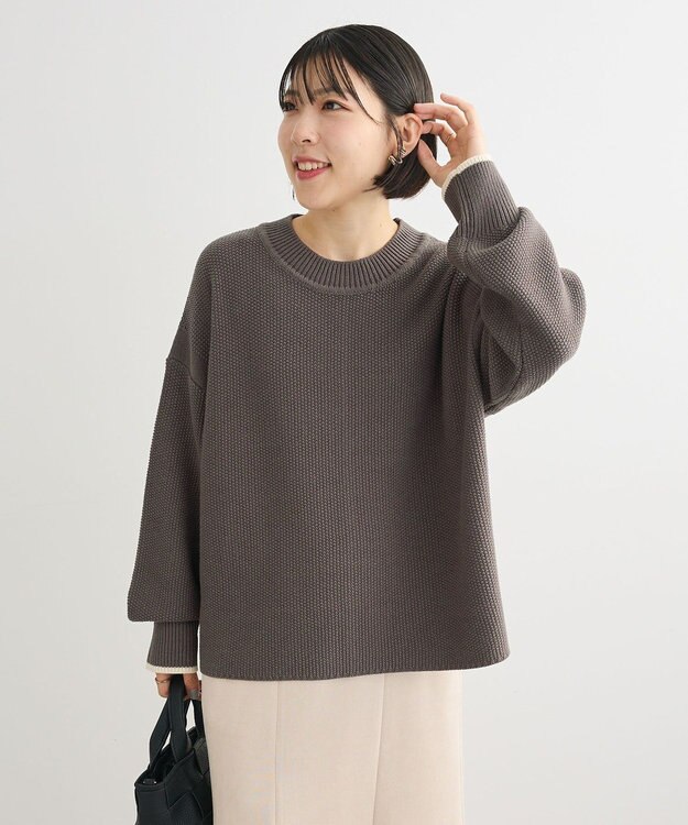 Green Parks かのこ編モックネックニットプルオーバー Gray