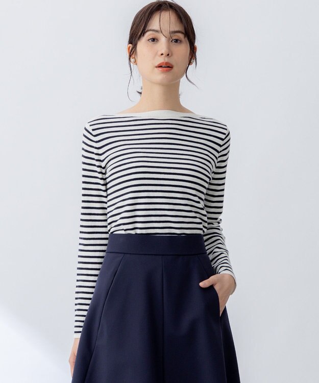 組曲 シルク混ニットロングＴシャツ アイボリー系1