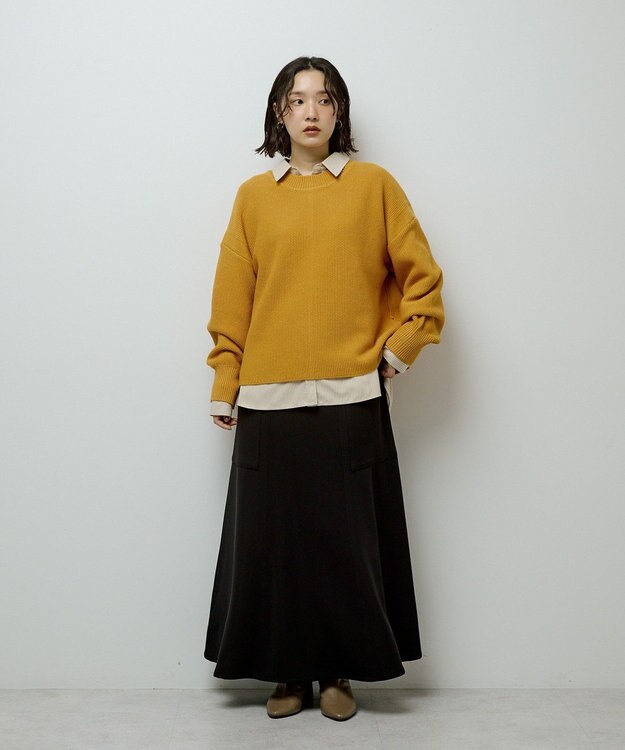 Green Parks かのこ編モックネックニットプルオーバー Yellow