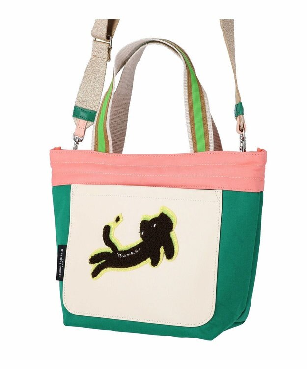 tsumori chisato CARRY キラミックスコンビ トートバッグ 2wayショルダー ネコ Sサイズ グリーン