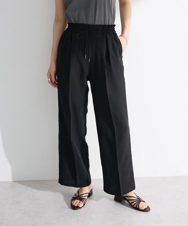 Green Parks 麻調合繊イージーパンツ Black