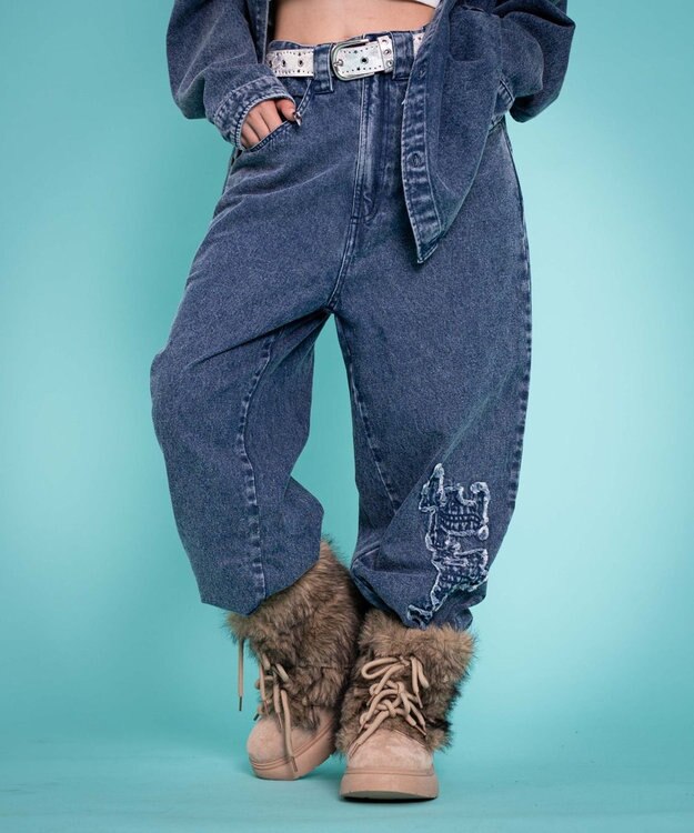 WEGO 【ユニセックス着用YD/ウエスト調整可/MLサイズ展開】グラフィックデニムパンツ デニム中濃加工色