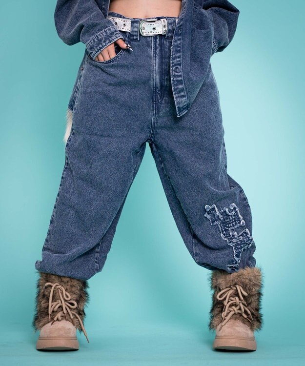 WEGO 【ユニセックス着用YD/ウエスト調整可/MLサイズ展開】グラフィックデニムパンツ デニム中濃加工色