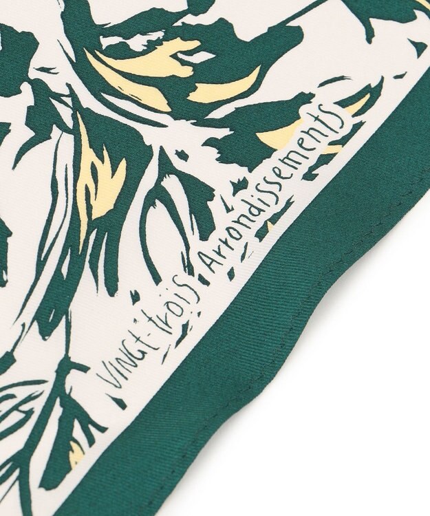 23区 ニュアンスフラワー プリント シルク スカーフ ダークグリーンプリント