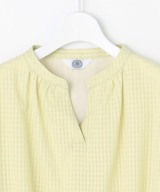 J.PRESS LADIES 【洗える】コットンブレンドチェック バンドカラー カットソー ライム系