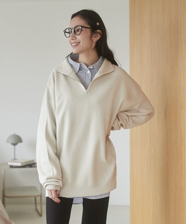 WEGO 【ユニセックス着用ITEM】ミラノリブハーフジッププルオーバー ホワイト