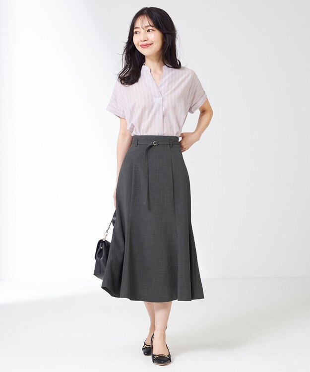 ANY SIS 【洗える】スキッパーイージー シャツ ピンクストライプ