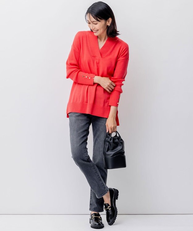 23区 【洗える】ウーステッドウール 重ね襟 ニット オレンジ系