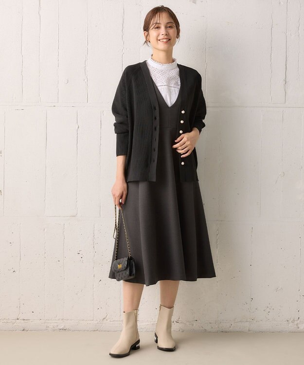 組曲 【洗える・軽量】スポンディッシュニット カーディガン ブラック系