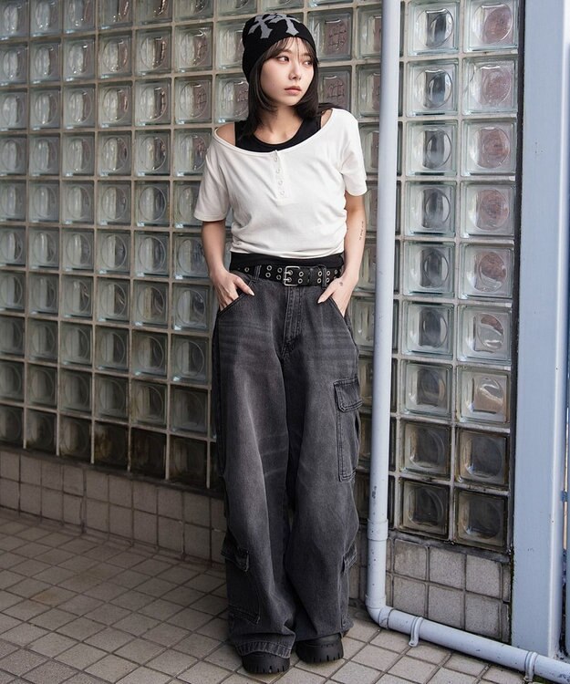 WEGO レイヤードキーネック半袖T ホワイト