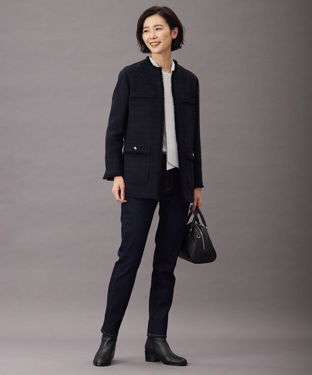 J.PRESS LADIES スラブヤーン ツイード ジャケット ネイビー系