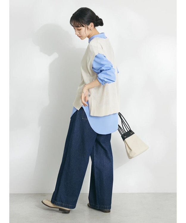 CRAFT STANDARD BOUTIQUE 【洗える】ニットベスト+バンドカラーシャツSET-B Ivory