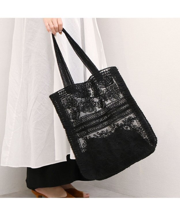 UNBILLION カシュカシュ cachecache / レース縦型トートバッグ ブラック