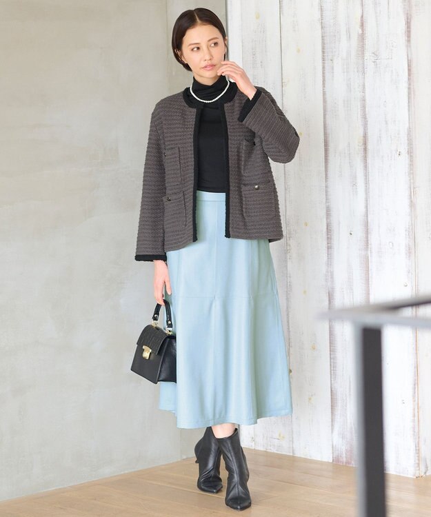 自由区 ツイードライクニット カーディガン グレー系