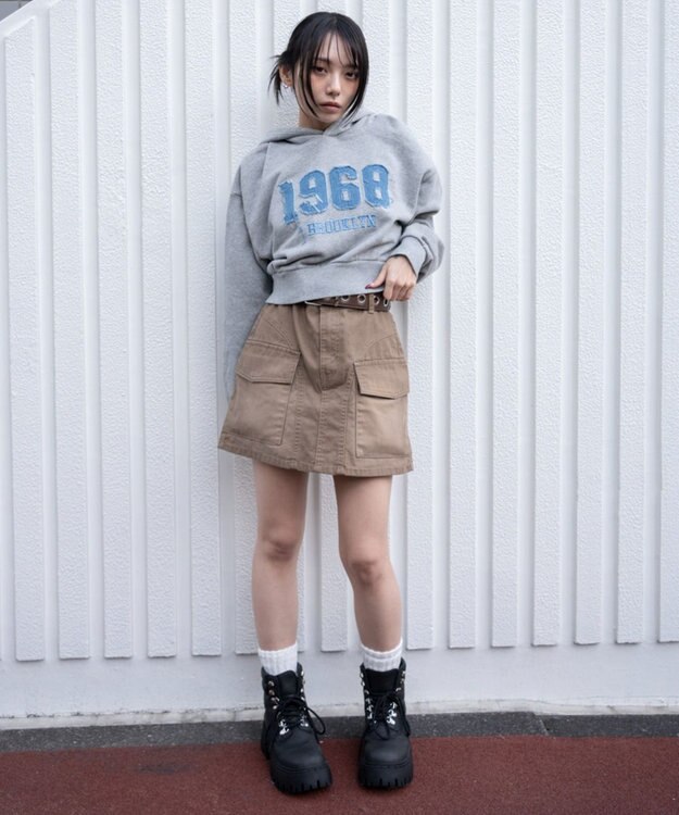 WEGO グラフィックショートプルパーカー 杢グレー