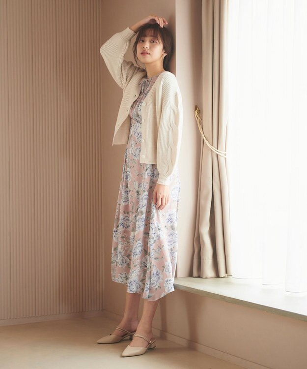 Feroux 【洗える】サイドケーブルバルキー カーディガン アイボリー系