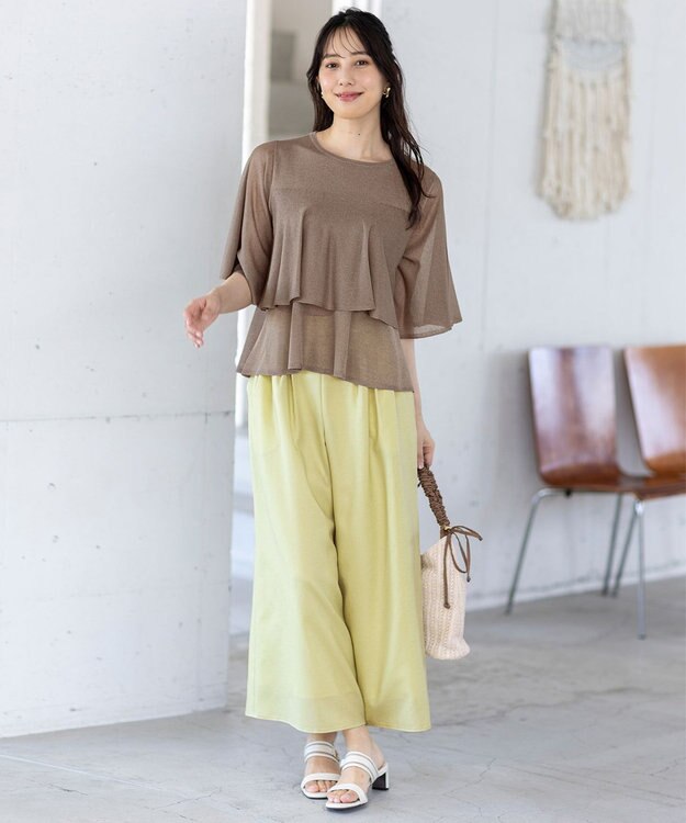 ANY SIS L 【接触冷感・UVカット・速乾】スムージーポリエステルタックフレア パンツ 【WEB限定】ライム